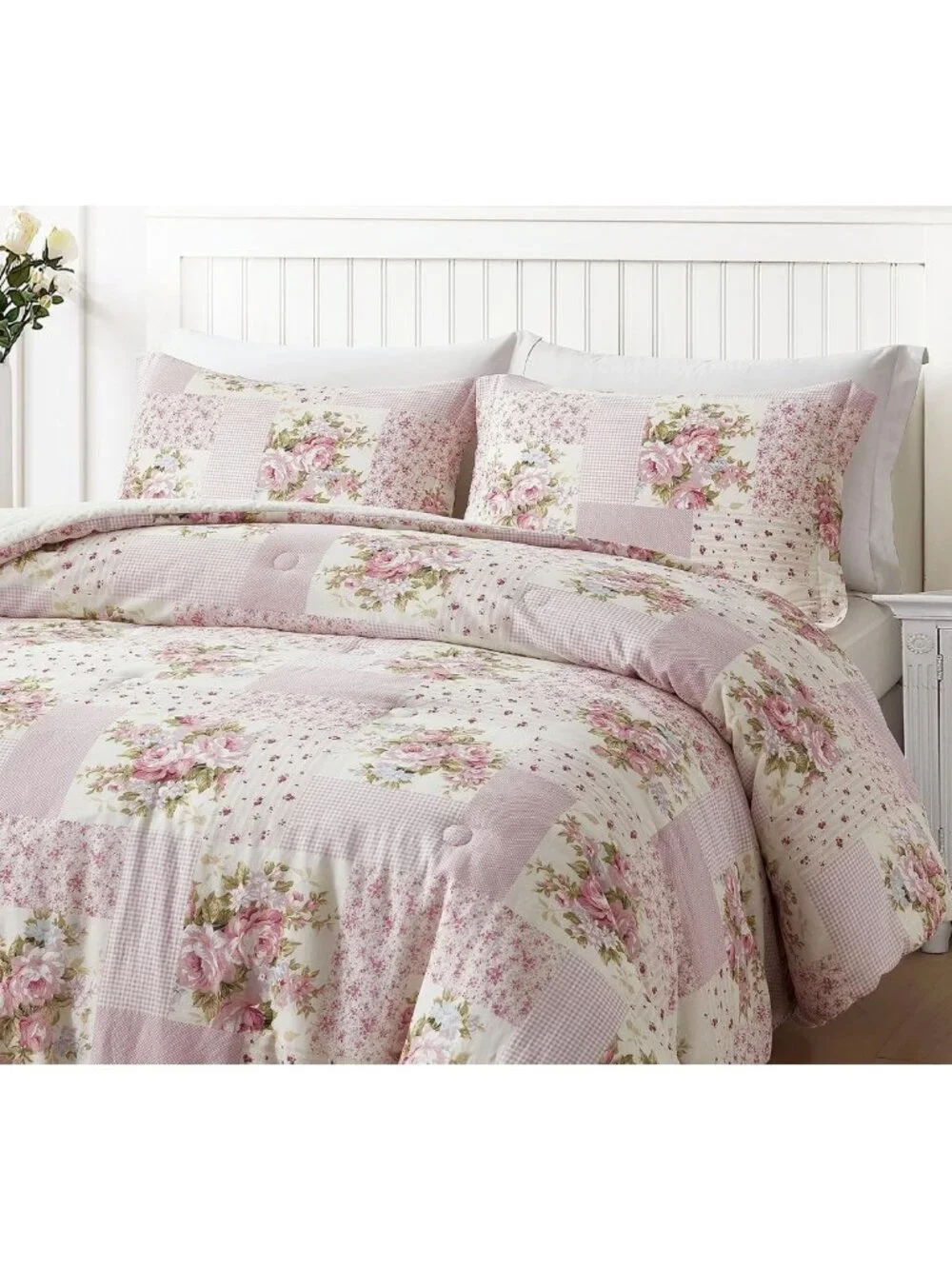 Floral Twin Comforter Set - Reversible Washed Cotton Bedding, Lightweight